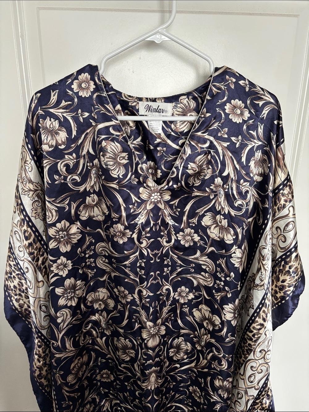 Indigo Navy and Ivory Floral Satin Caftan